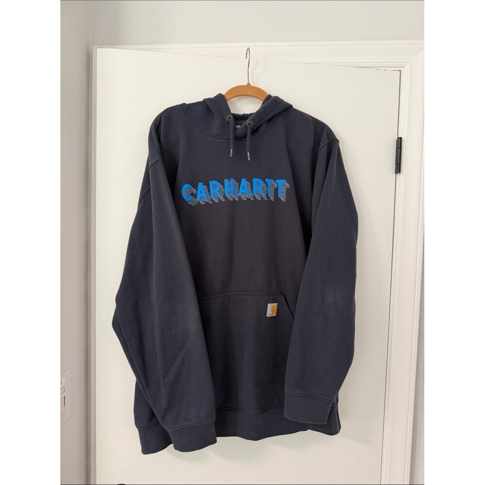 Carhartt Men’s Dark Navy Crewneck Hoodie with Blue Logo